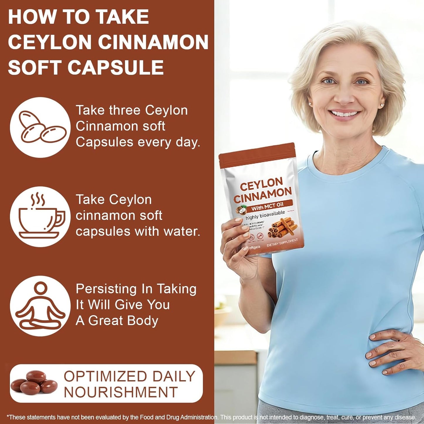 Ceylon Cinnamon Softgels with MCT Oil, 300 Softgels Cinnamomum Verum Bark Extract Capsules True Ceylon Cinnamon Supplement, Supports Digestive & Overall Wellness Gluten-Free