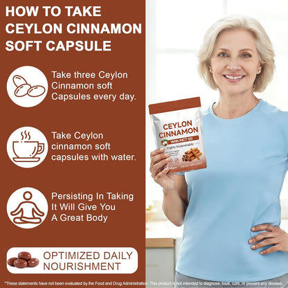 Ceylon Cinnamon Softgels with MCT Oil, 300 Softgels Cinnamomum Verum Bark Extract Capsules True Ceylon Cinnamon Supplement, Supports Digestive & Overall Wellness Gluten-Free